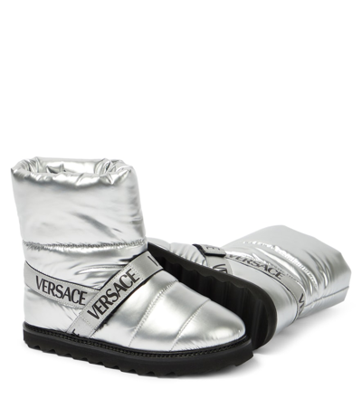 Shop Versace Logo Snow Boots In Silver