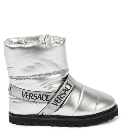 Shop Versace Logo Snow Boots In Silver