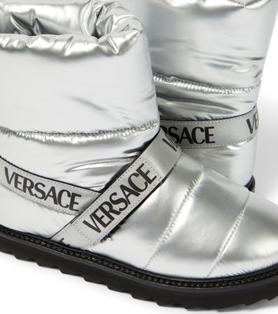 Shop Versace Logo Snow Boots In Silver