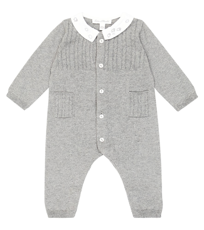Shop Tartine Et Chocolat Baby Cable-knit Cotton-blend Onesie In Grey