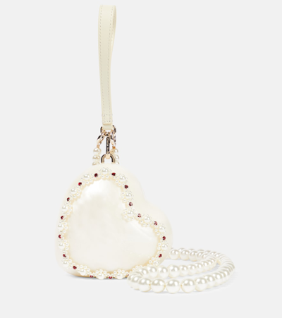 Shop Simone Rocha Heart Faux Pearl-embellished Clutch In White