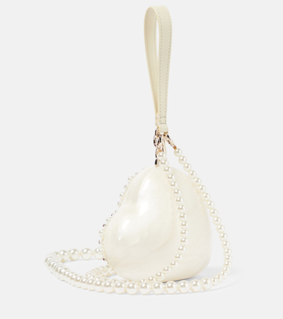 Shop Simone Rocha Heart Faux Pearl-embellished Clutch In White