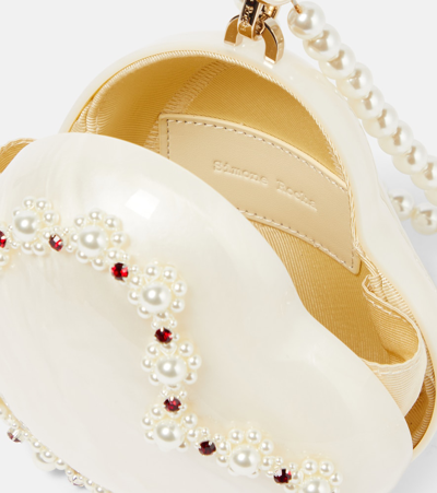 Shop Simone Rocha Heart Faux Pearl-embellished Clutch In White