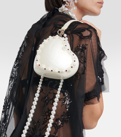 Shop Simone Rocha Heart Faux Pearl-embellished Clutch In White