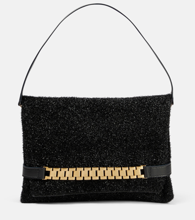Shop Victoria Beckham Chain Medium Glitter Shoulder Bag In Black