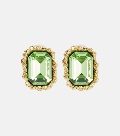 Shop Oscar De La Renta Lintzer Embellished Earrings In Green