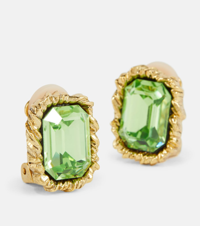 Shop Oscar De La Renta Lintzer Embellished Earrings In Green