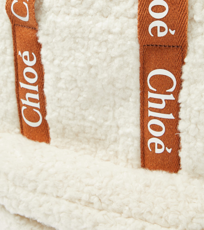 Shop Chloé Kids Logo Faux Shearling Backpack In White