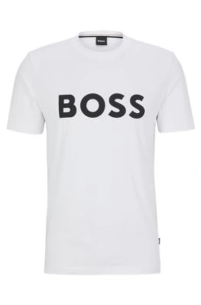 Shop Hugo Boss Cotton-jersey T-shirt With Logo Print In White