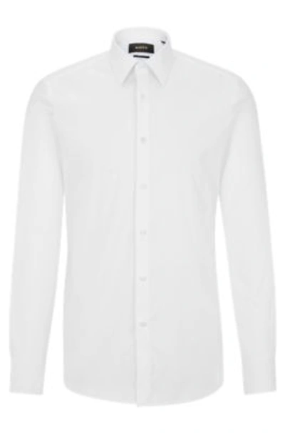 Shop Hugo Boss Slim-fit Shirt In Poplin With Stretch In White