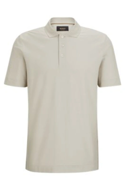 Shop Hugo Boss Regular-fit Polo Shirt In Cotton And Silk In Light Beige