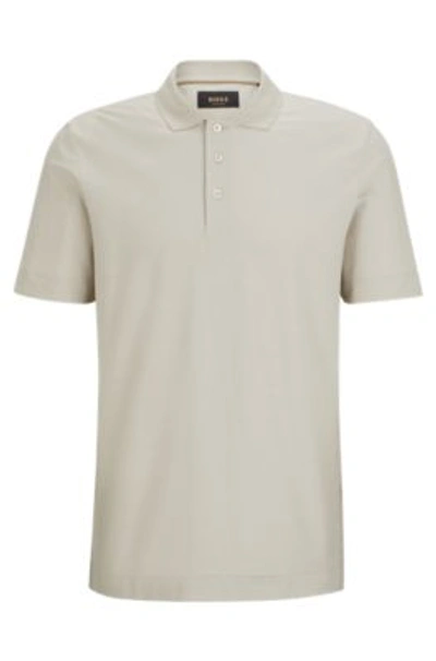 Hugo Boss Regular-fit Polo Shirt In Quilted Cotton And Silk In Light Beige