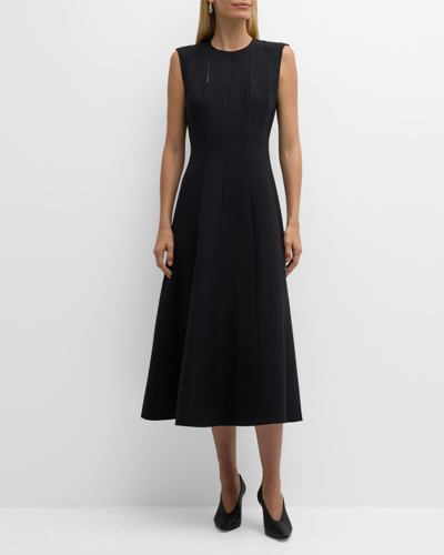 Shop Lafayette 148 Sleeveless Cutout Wool-silk Midi Dress In Black