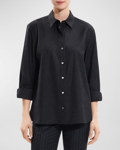 Shop Theory Classic Cotton Flannel Button-front Shirt In Nw Chc Mln