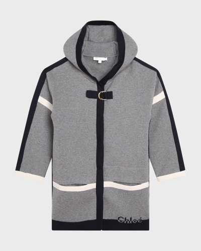 Shop Chloé Girl's Two-toned Logo-print Wool Coat In A38 Grey Marl Med