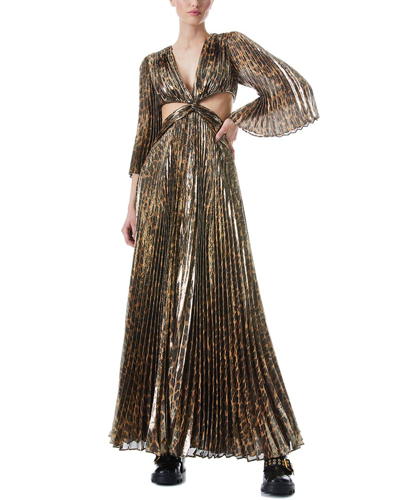 Alice And Olivia Bahama Metallic Pleated Cutout Silk Blend Maxi Dress