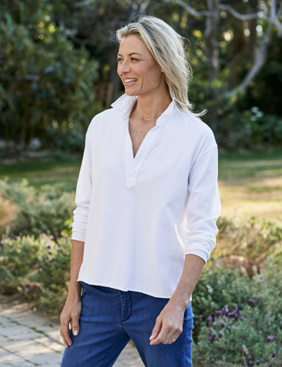Frank & Eileen Heritage Jersey Popover Henley In White