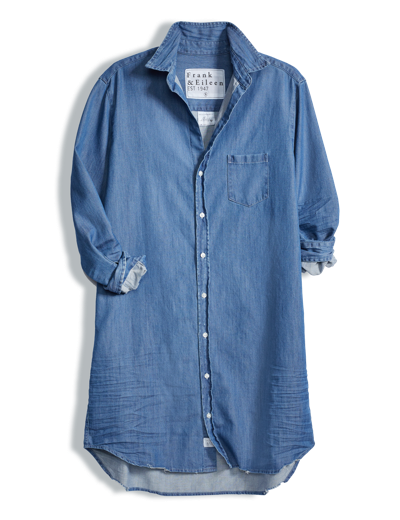 Frank & Eileen Mary Famous Cotton Denim Long Sleeve Shirtdress In Blue