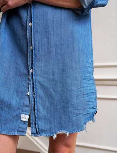 Frank & Eileen Mary Famous Cotton Denim Long Sleeve Shirtdress In Blue