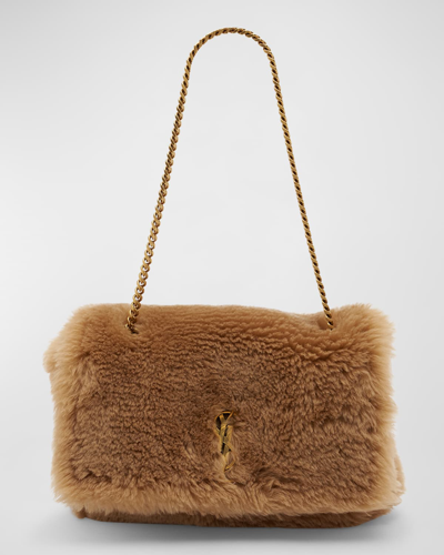 Shop Saint Laurent Kate Small Reversible Shearling Shoulder Bag In 2783 Sahara