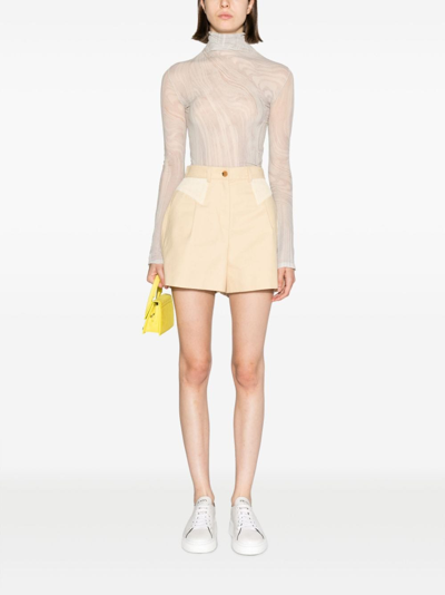 Shop Kenzo High-waisted Cotton Shorts In Neutrals
