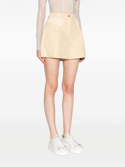 Shop Kenzo High-waisted Cotton Shorts In Neutrals