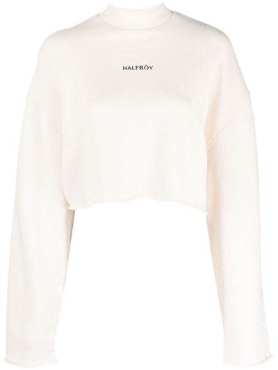 Shop Halfboy Logo-embroidered Cropped Sweatshirt In Nude