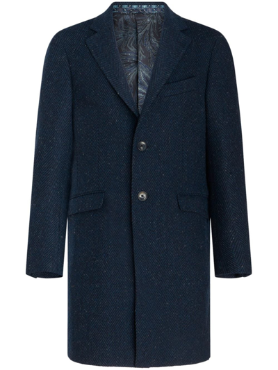 Shop Etro Notched-lapels Wool Coat In Blau