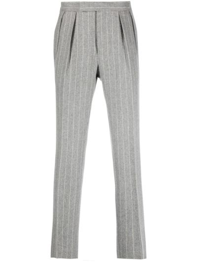 Shop Polo Ralph Lauren Pinstripe-pattern Slim-cut Trousers In Grau