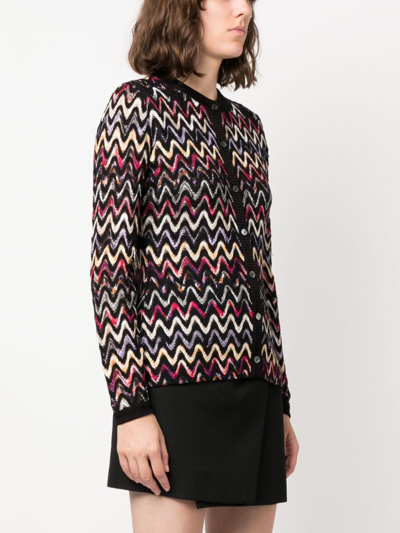 Shop Missoni Zigzag-embroidered Wool-blend Cardigan In Schwarz