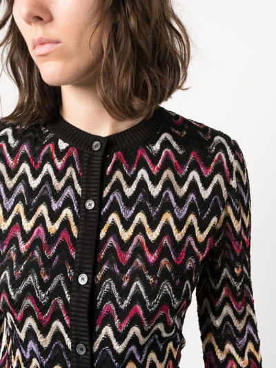 Shop Missoni Zigzag-embroidered Wool-blend Cardigan In Schwarz