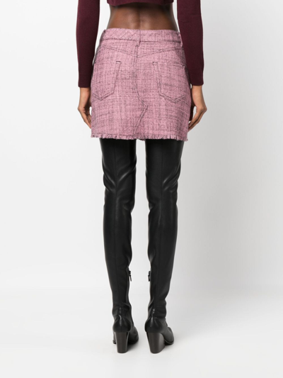 Shop Stella Mccartney Mouline-tweed Fringed-hem Miniskirt In Rosa