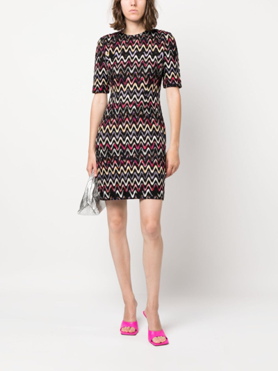 Shop Missoni Zigzag-embroidered Wool-blend Dress In Schwarz