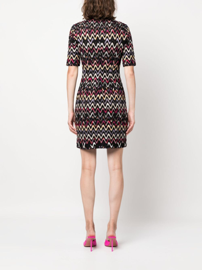 Shop Missoni Zigzag-embroidered Wool-blend Dress In Schwarz