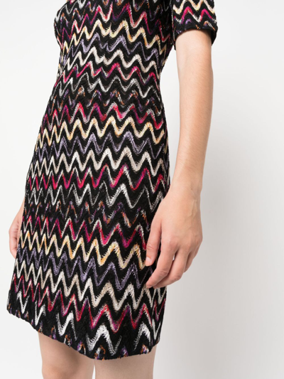 Shop Missoni Zigzag-embroidered Wool-blend Dress In Schwarz