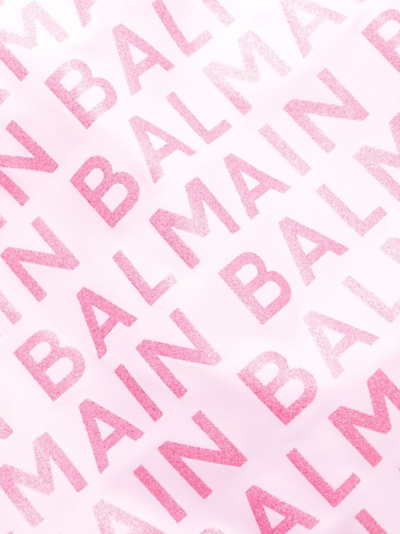 Shop Balmain Logo-print Scoop-neck Swimsuit In Rosa