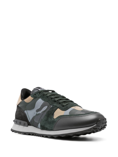 Valentino Camouflage Rockrunner Low-top Sneakers In Blau