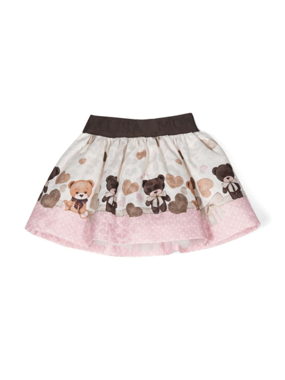 Shop Monnalisa Bear-print Flared Skirt In White