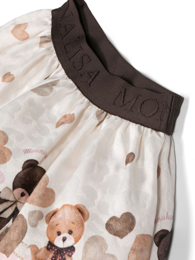 Shop Monnalisa Bear-print Flared Skirt In White