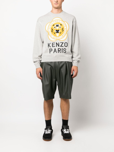 Shop Kenzo Logo-patch Wool-cotton Sweatshirt In Grey