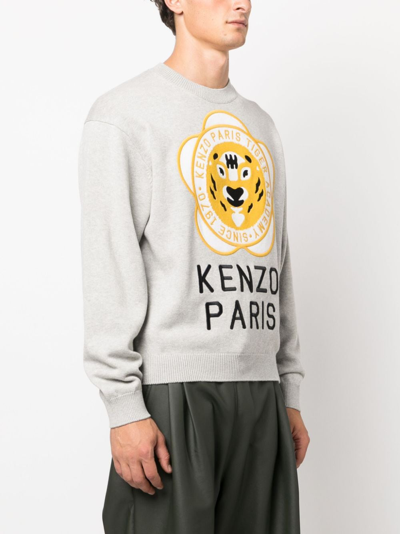 Shop Kenzo Logo-patch Wool-cotton Sweatshirt In Grey