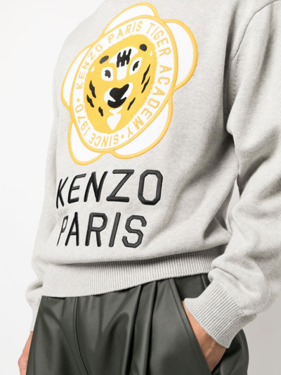 Shop Kenzo Logo-patch Wool-cotton Sweatshirt In Grey