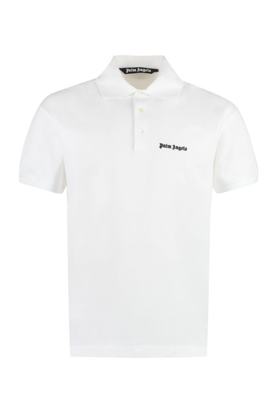 Shop Palm Angels Logo Embroidered Polo Shirt In White