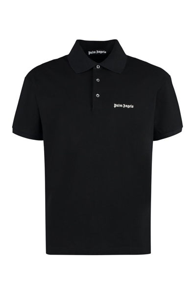 Shop Palm Angels Logo Embroidered Polo Shirt In Black