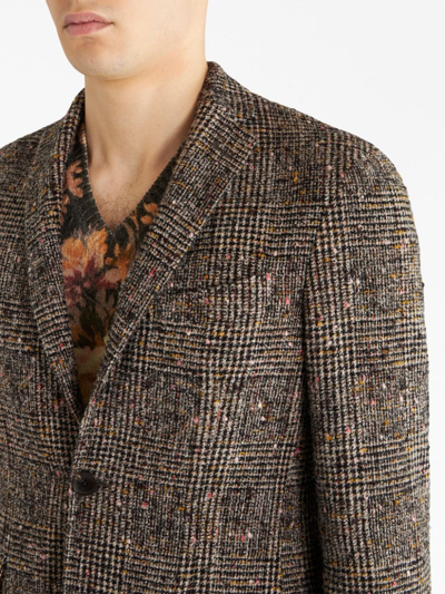 Shop Etro Notched-lapels Check-pattern Blazer In Brown