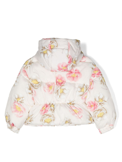 Monnalisa Padded Floral-print Hooded Jacket In Neutrals