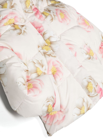 Monnalisa Padded Floral-print Hooded Jacket In Neutrals