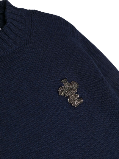 Shop Ermanno Scervino Junior Logo-patch Crew-neck Jumper In Blue