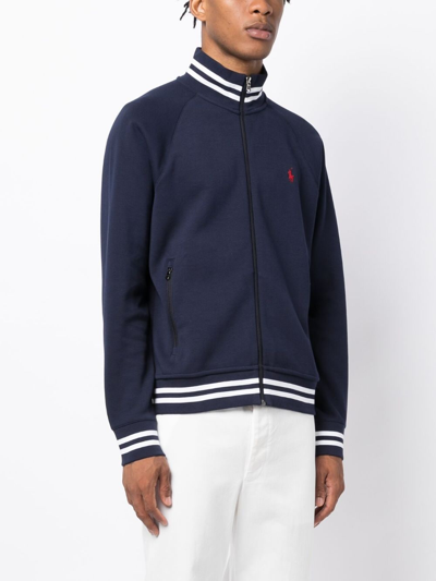 Shop Polo Ralph Lauren Logo-embroidered Zip-up Jacket In Blue