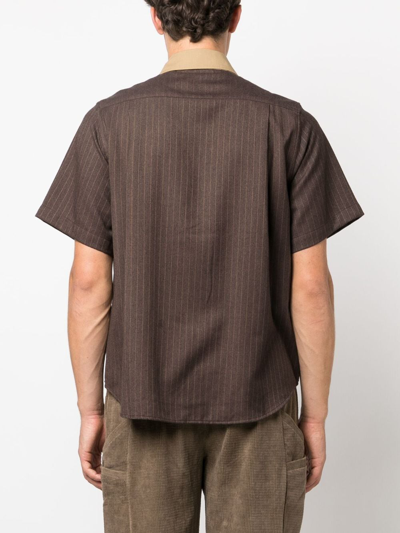 Shop Rhude Stripe-print Twill Shirt In Brown